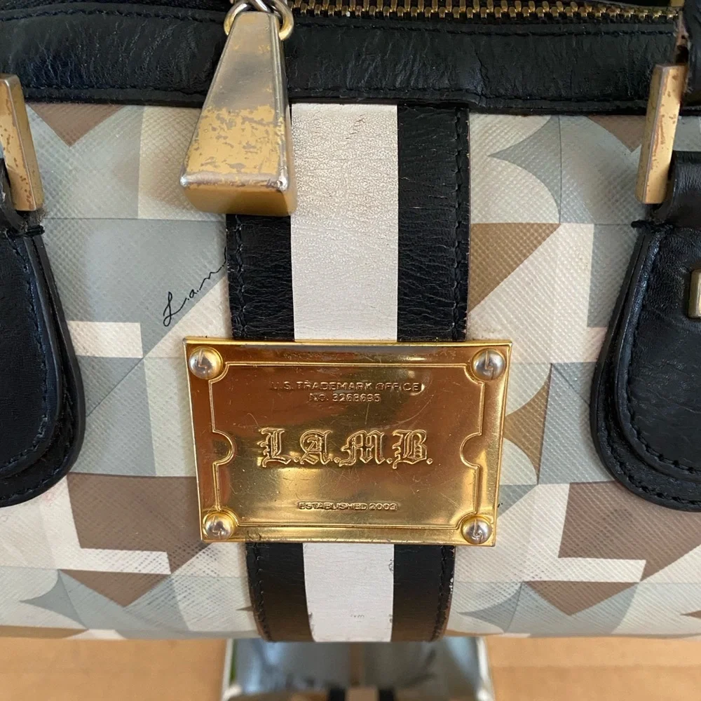 L.A.M.B Gwen Stefani Satchel Small Bag Leather,PVC,Geometric, Gold Hardware - Picture 13 of 16